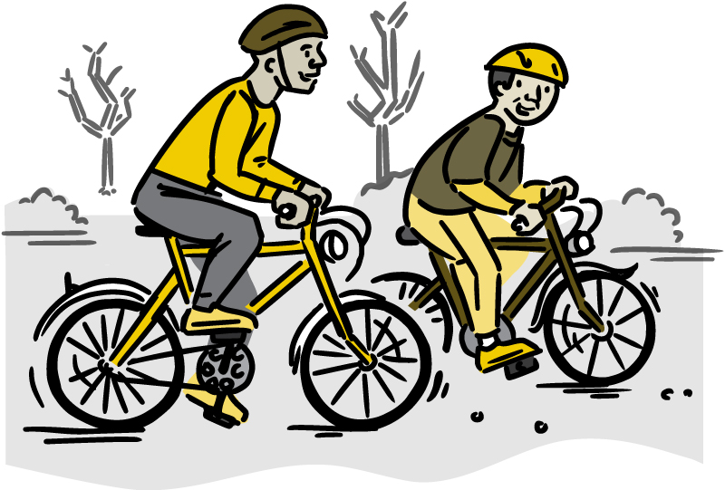 Illustration of two men bicycling.