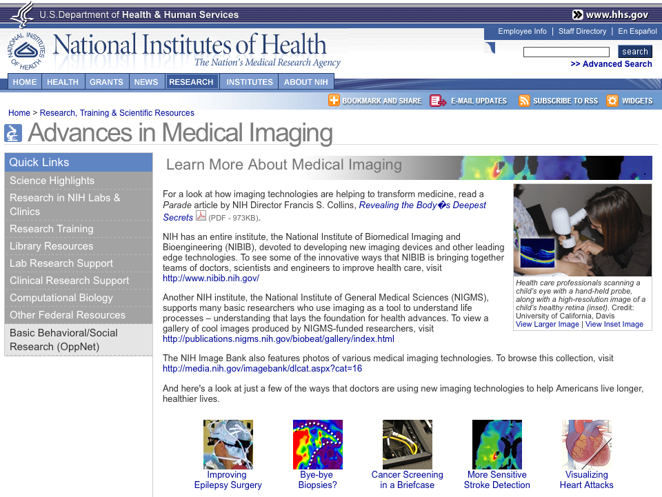 Screenshot of Advances in Medical Imaging web site.
