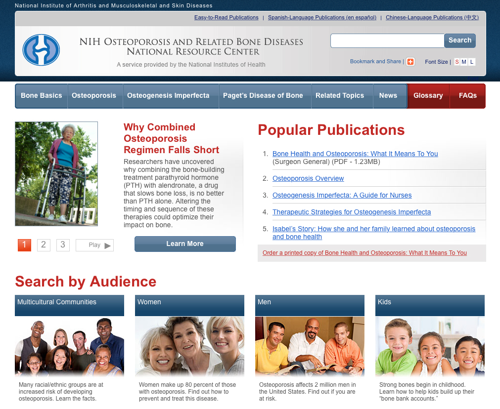 Screenshot of the Bone Resource Center web site.