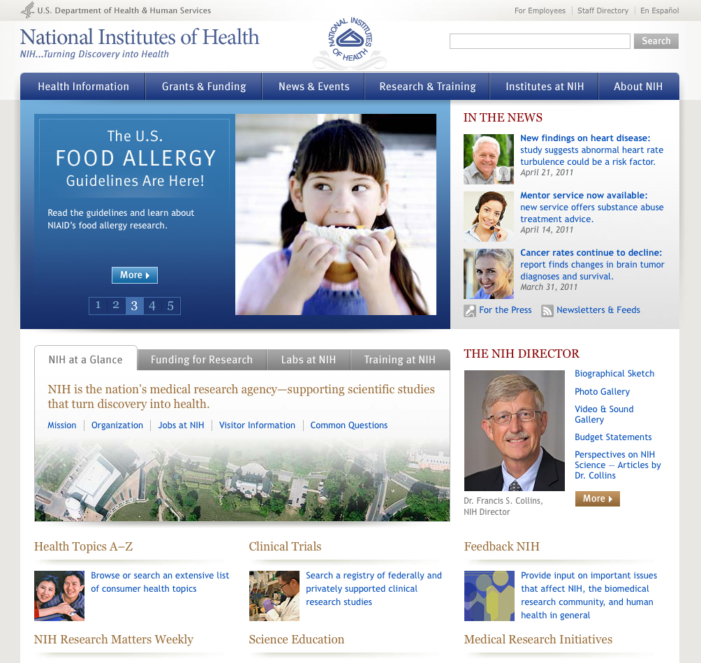 Screen capture of www.NIH.gov website.