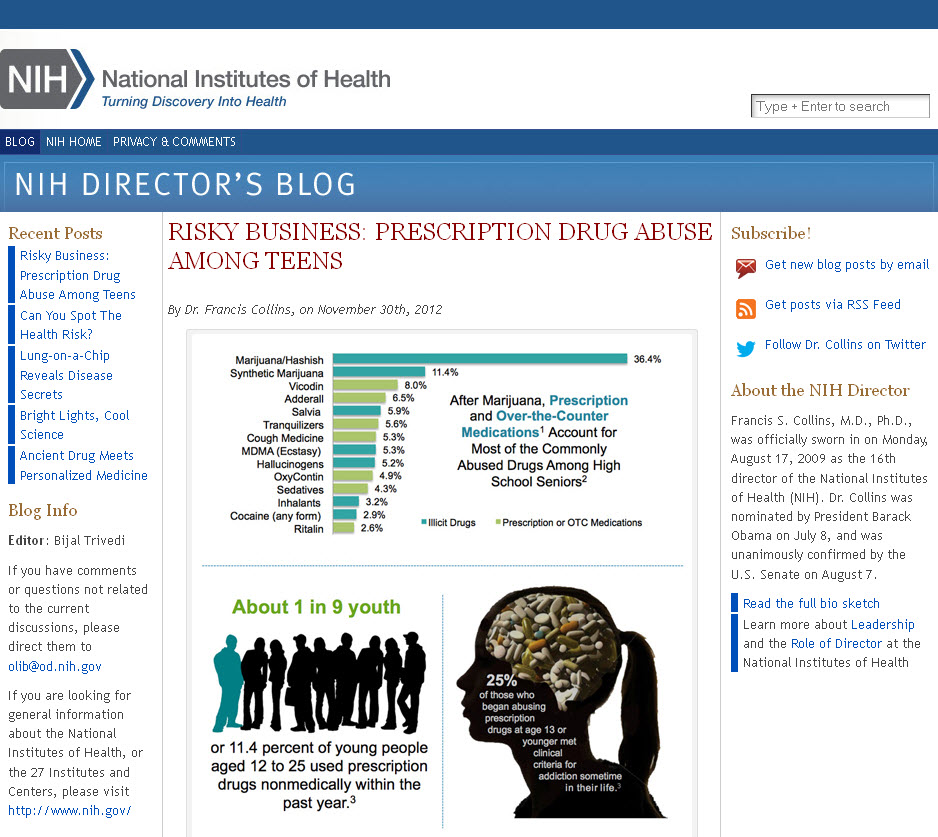Screen capture of the homepage for the NIH Director’s Blog