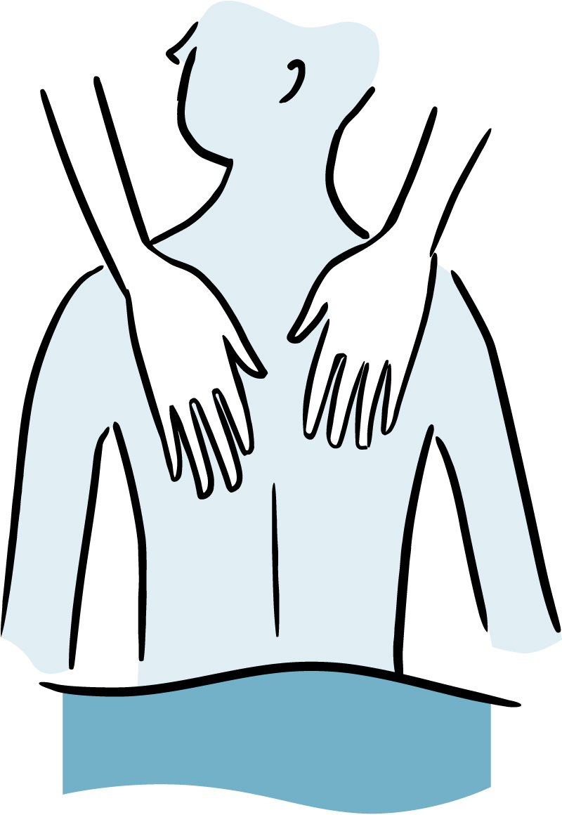 Illustration of hands massaging a person’s back.