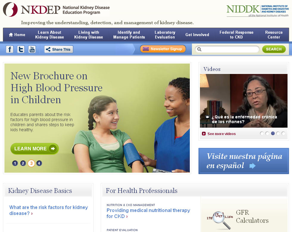 Screen capture of the homepage for National Kidney Disease Education Program.