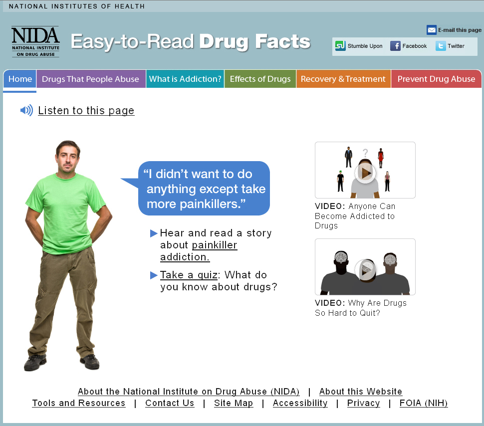 Screen capture of the homepage for Easy-to-Read Drug Facts.