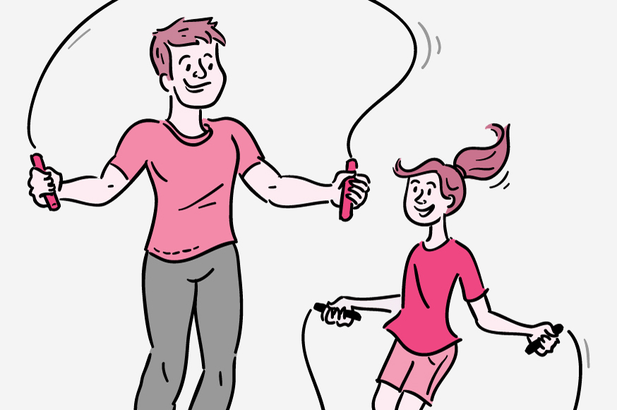 Illustration of a dad and daughter jumping rope.