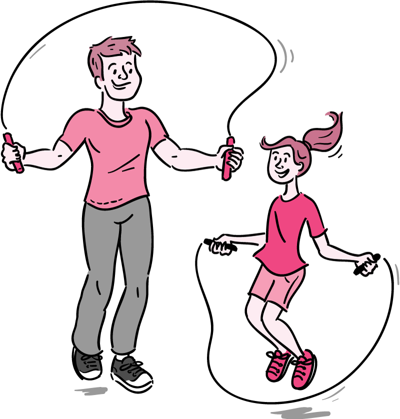 Illustration of a dad and daughter jumping rope.