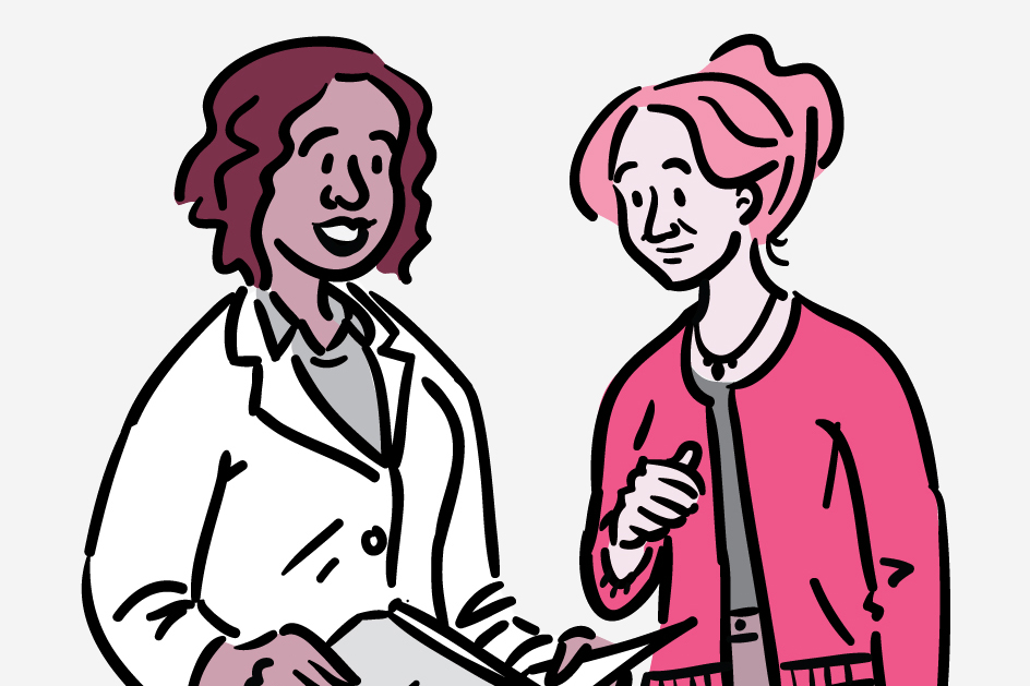 Illustration of a woman talking with her doctor.