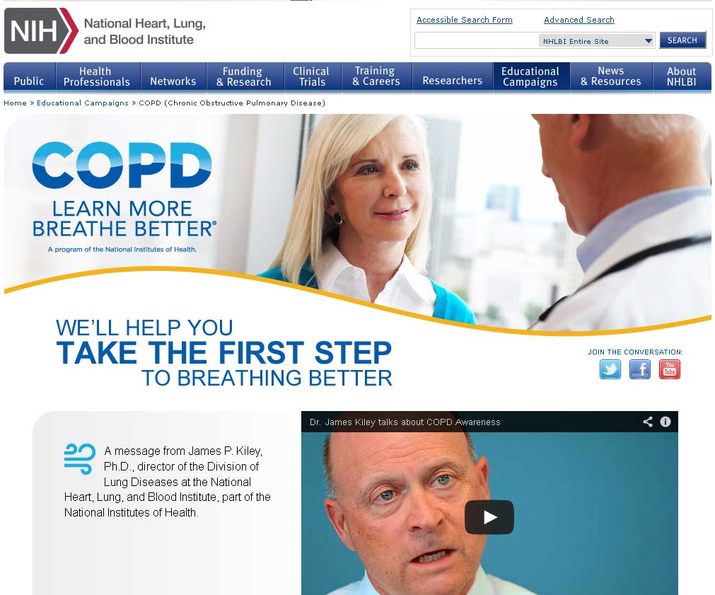 Screen capture of the homepage for the COPD: Learn More Breathe Better website.
