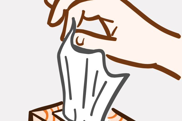 Illustration of a hand pulling a tissue from a box.