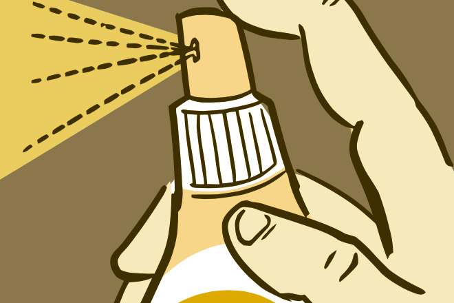 Illustration of a spray-bottle of mosquito repellent.