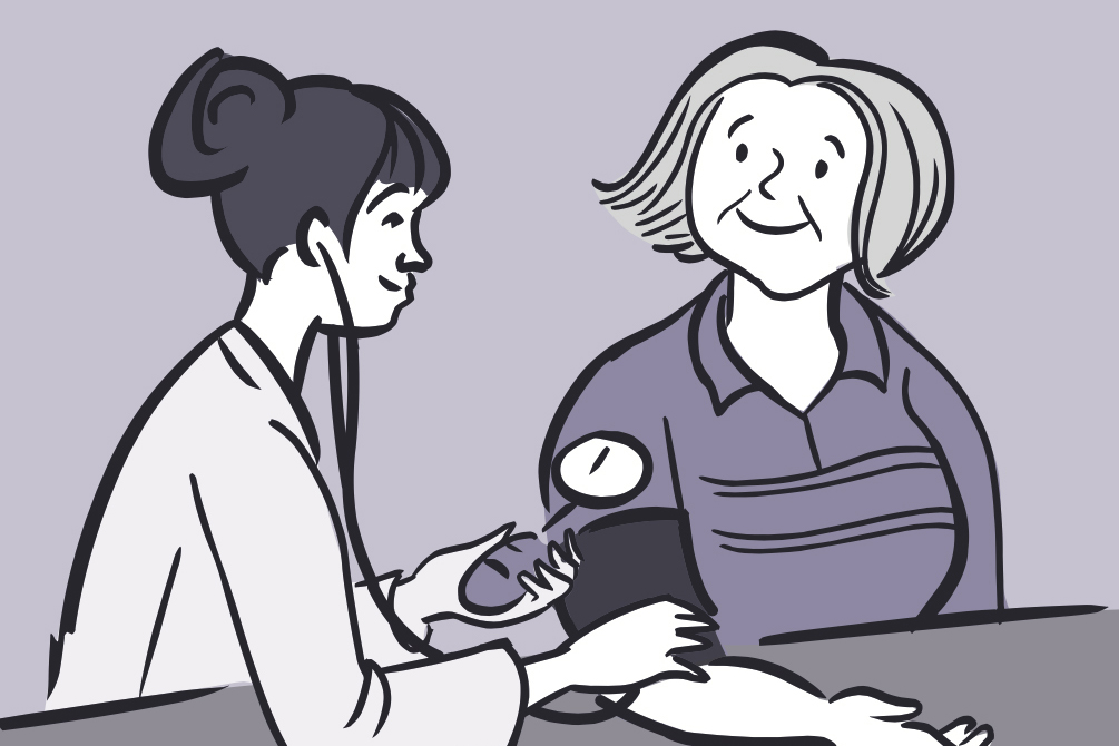 Illustration of a woman having her blood pressure checked.