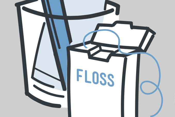 Illustration of a plastic box of dental floss.