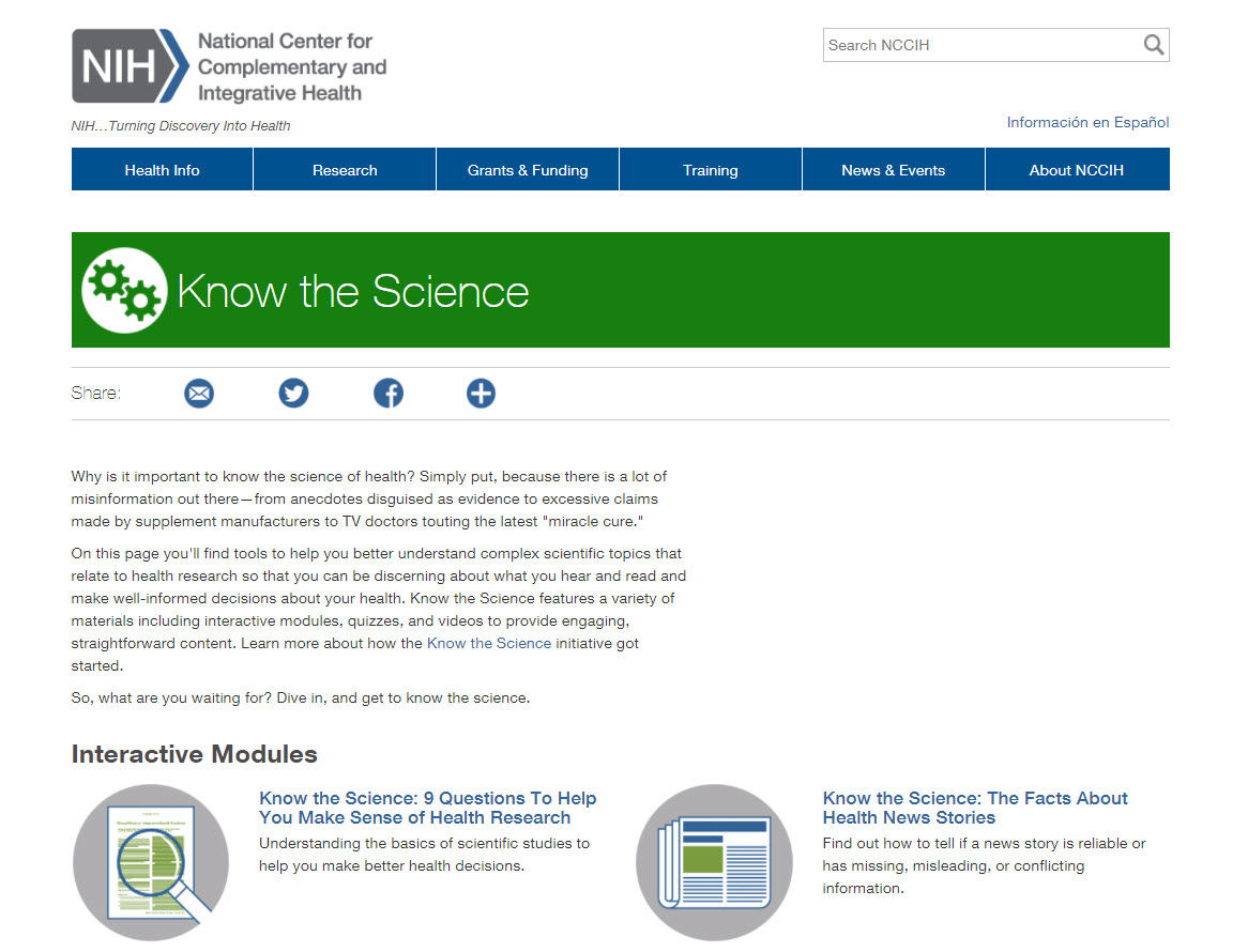 Screenshot of the Know the Science website