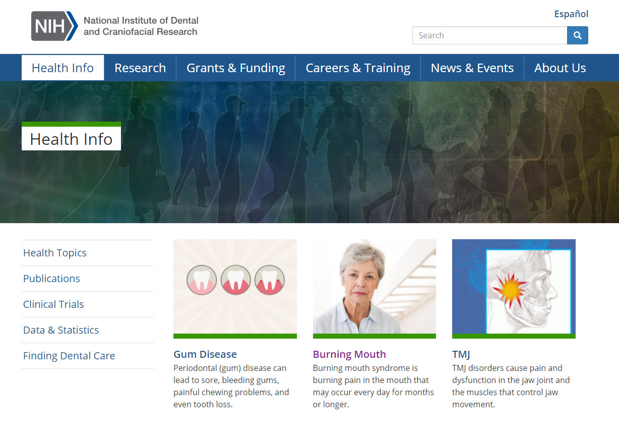 Screenshot of the NIDCR website