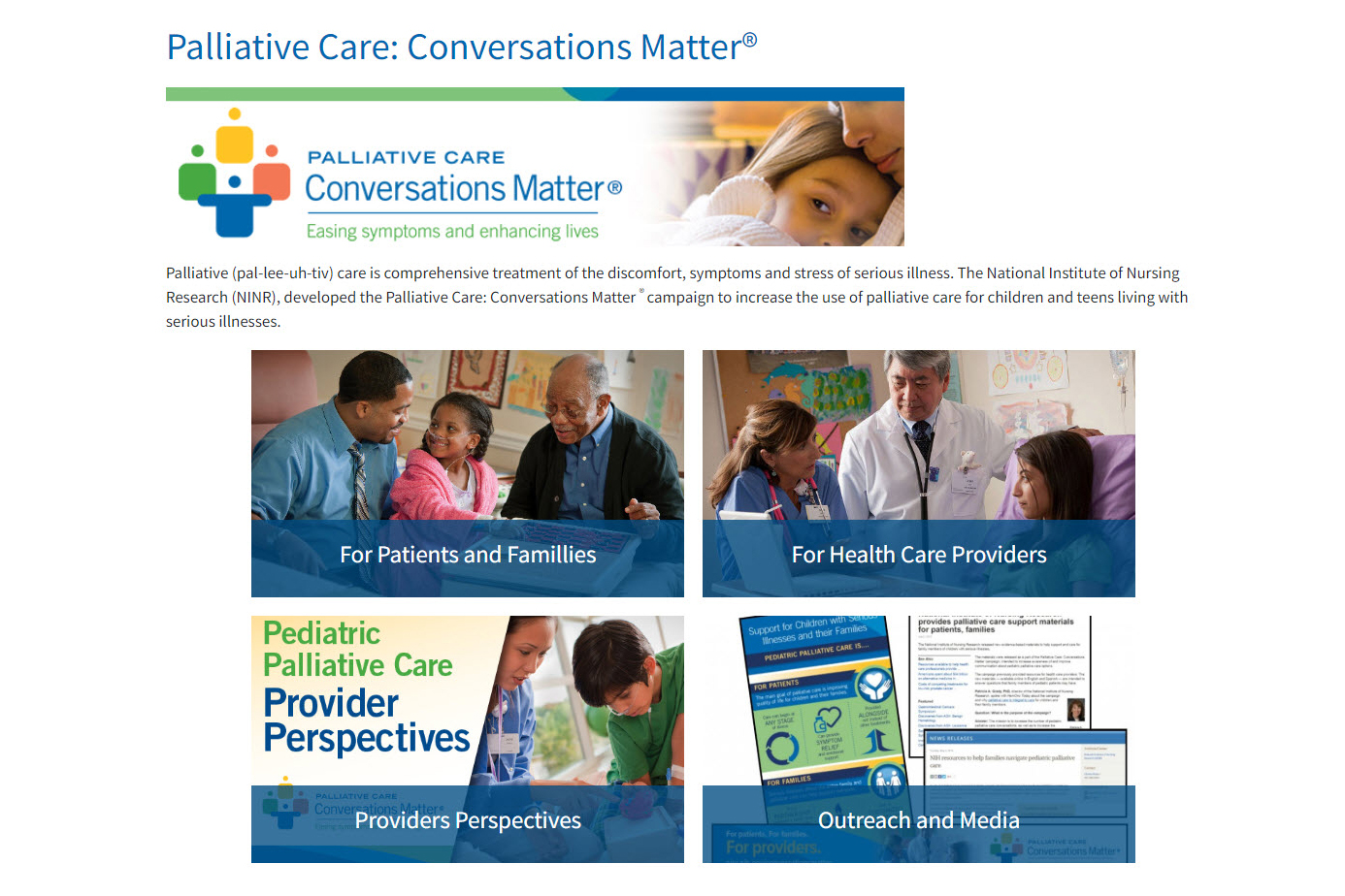 Screenshot of the Palliative Care website