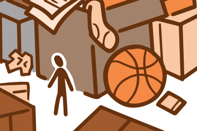 Illustration of person looking at an overstuffed box