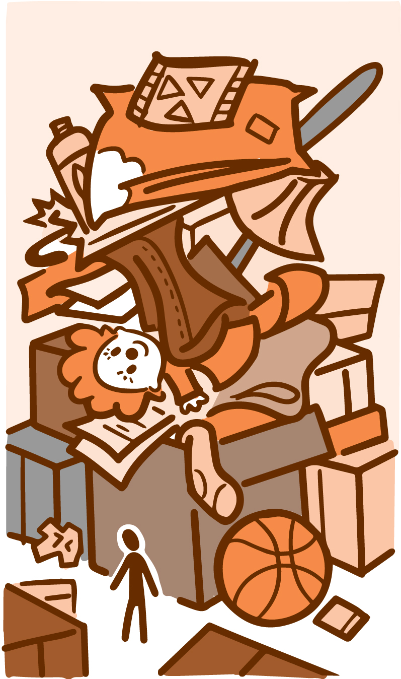 Illustration of person looking at an overstuffed box