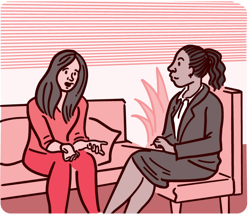 Illustration of a woman talking with a mental health professional