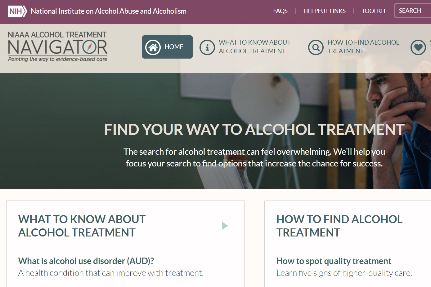Screenshot of the Alcohol Treatment Navigator website
