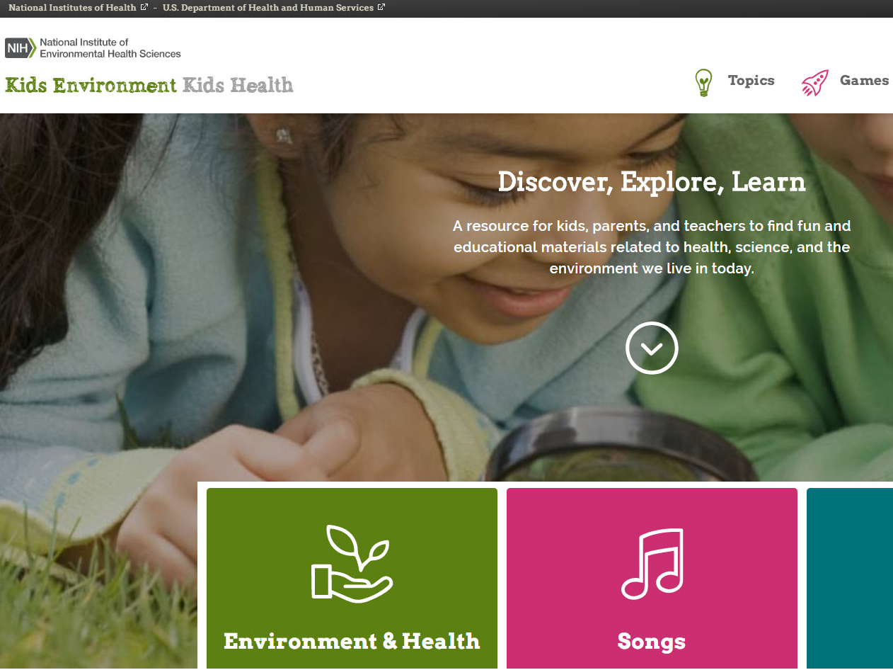 Screenshot of the Kids Environment Kids Health web page