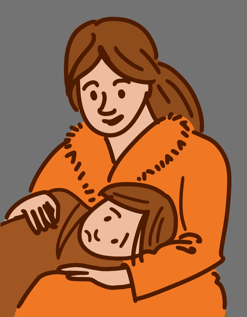 Illustration of a woman holding a child with an ear infection