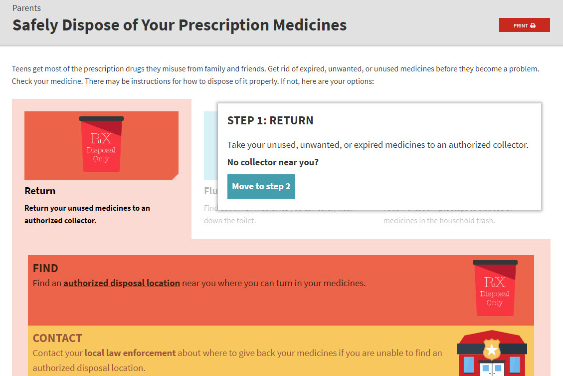 Screenshot of the Safe Disposal of Your Prescription Medicine website