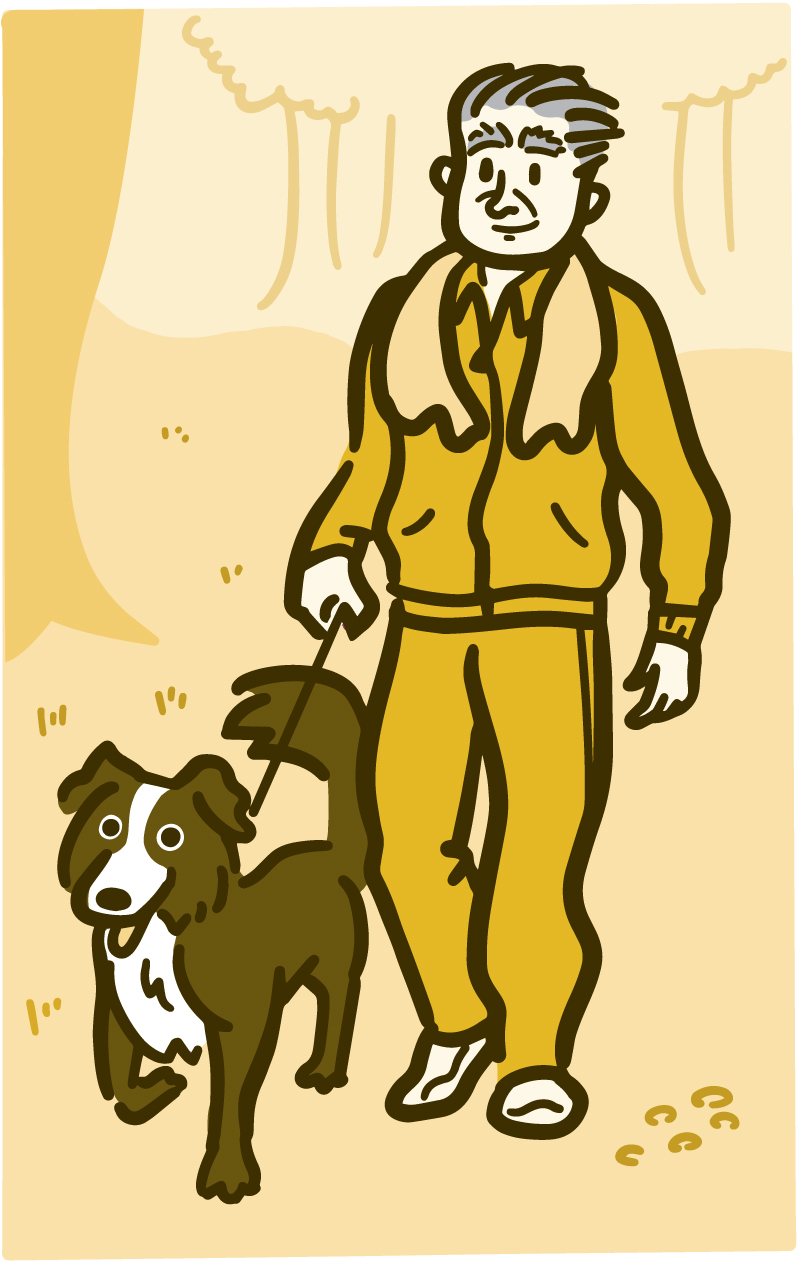Illustration of a man walking his dog