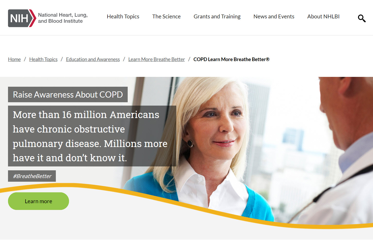 Screenshot of the COPD Breathe Better website