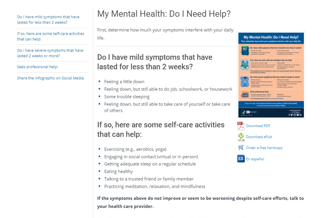 Screenshot of the My Mental Health website