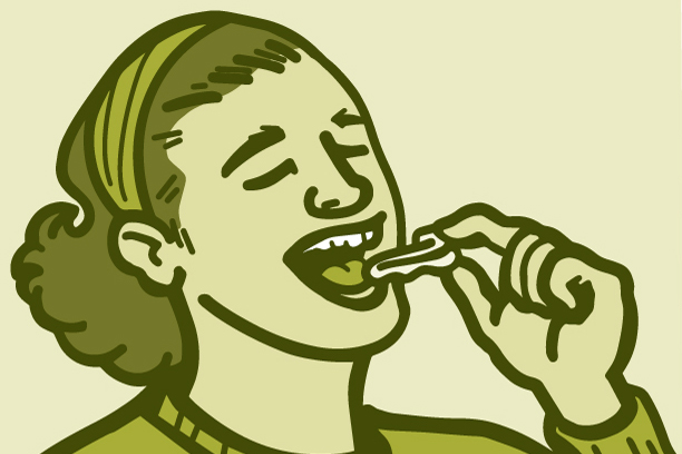 Illustration of a person putting in their mouthguard