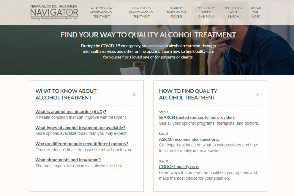 Screenshot of the NIH Alcohol Treatment Navigator