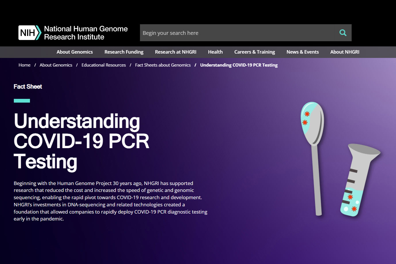 Screenshot of the Understanding COVID-19 PCR Testing website