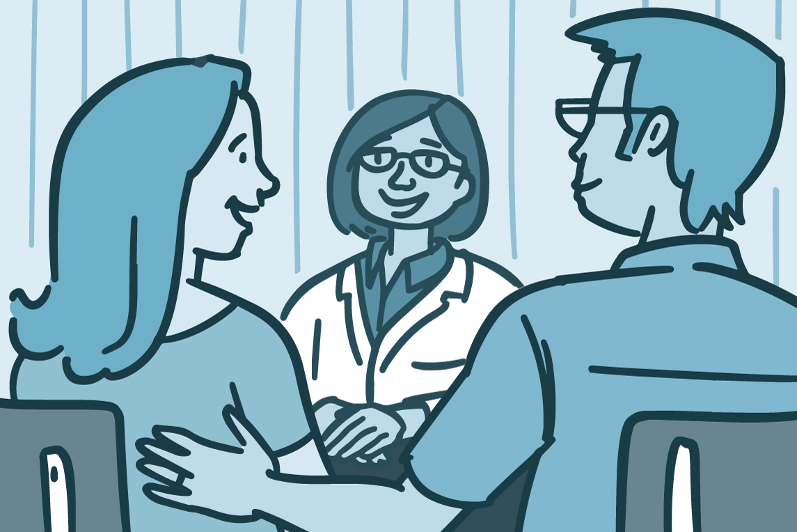 Illustration of a couple talking to doctor