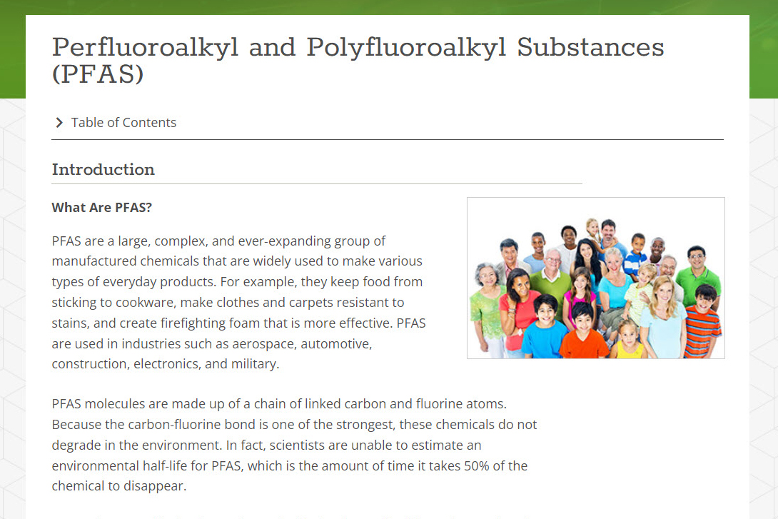 Screenshot of the PFAS website