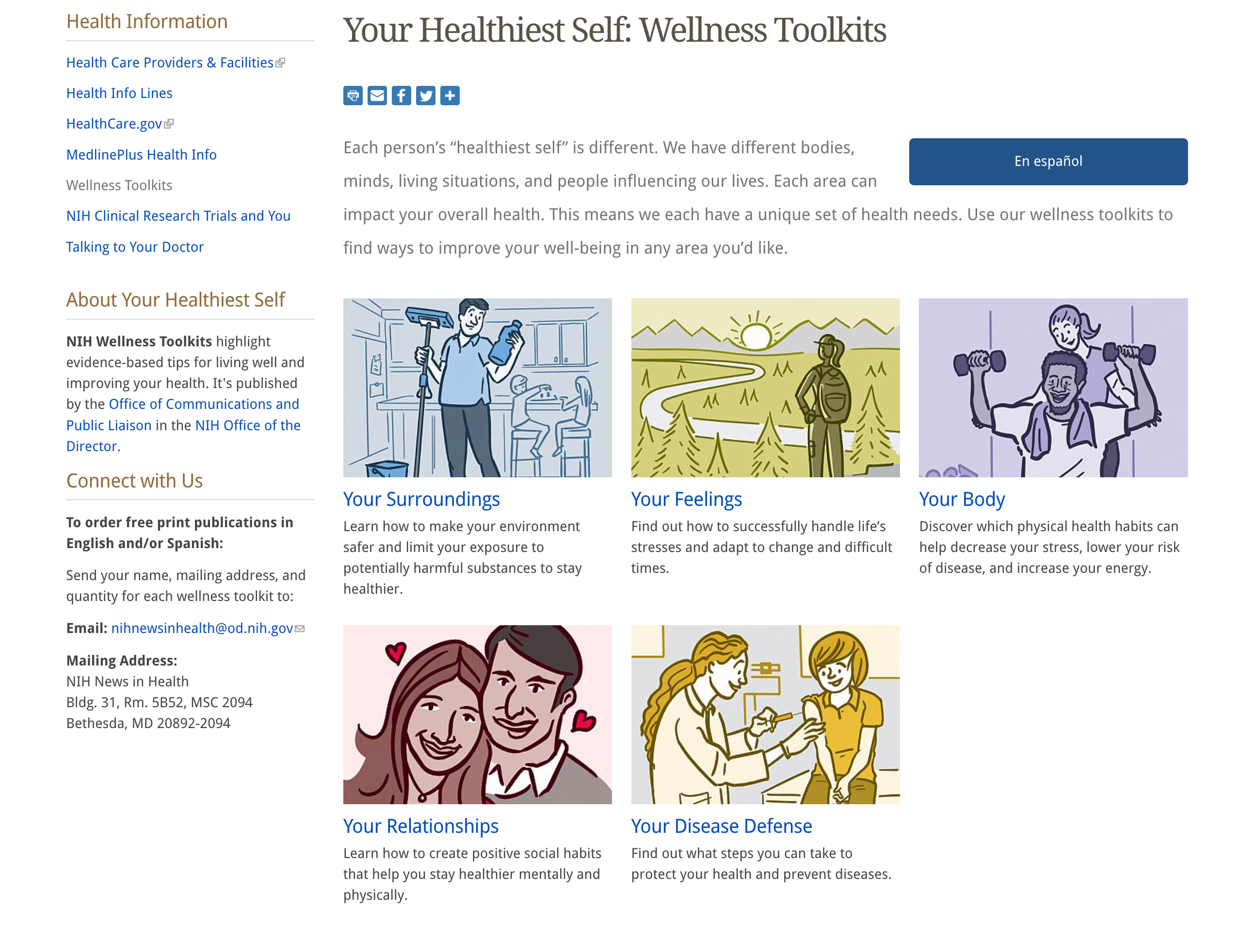 Screenshot of NIH’s Your Healthiest Self website
