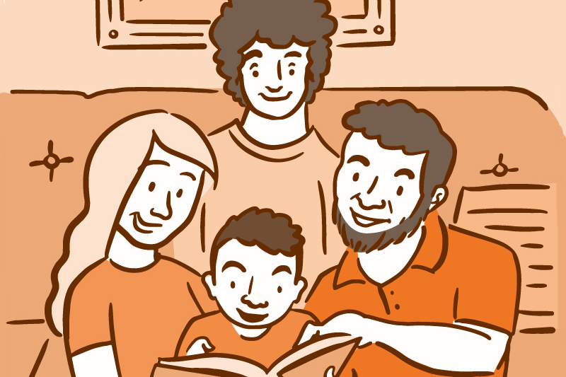 Family reading with child