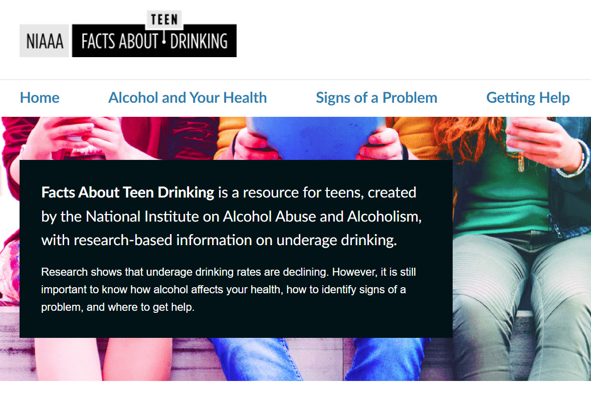 Screenshot of the Facts About Teen Drinking website.