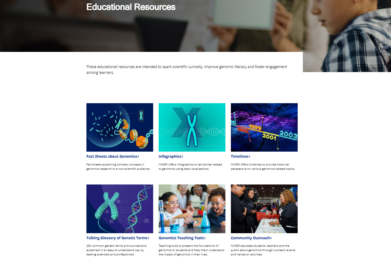 Screenshot of the genomics educational resource webpage.