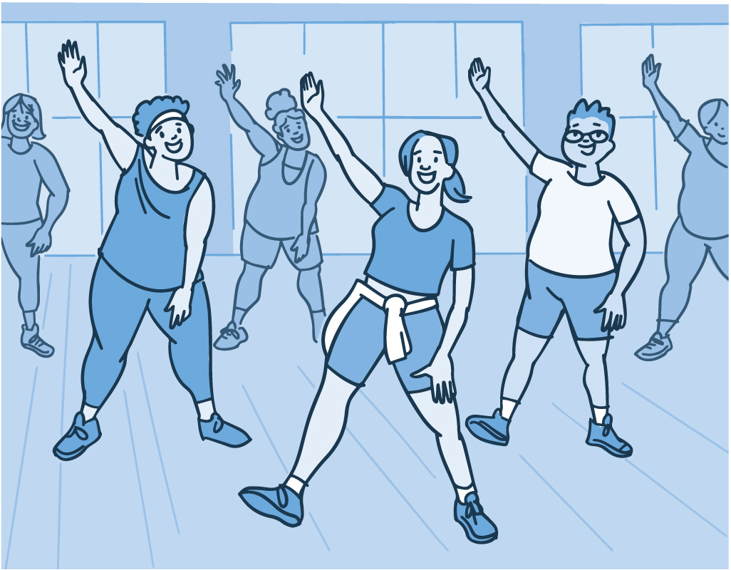 Illustration of a group Zumba class.