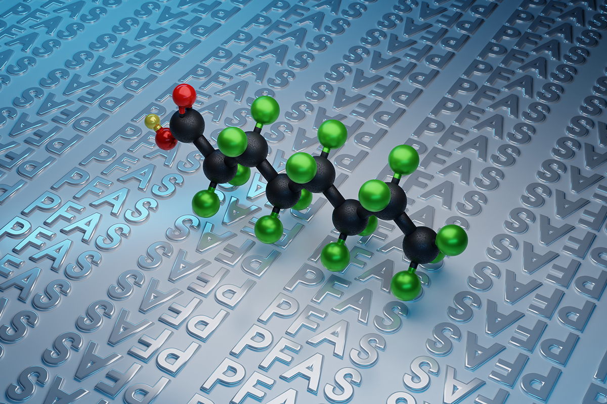 Illustration of a PFAS molecule.