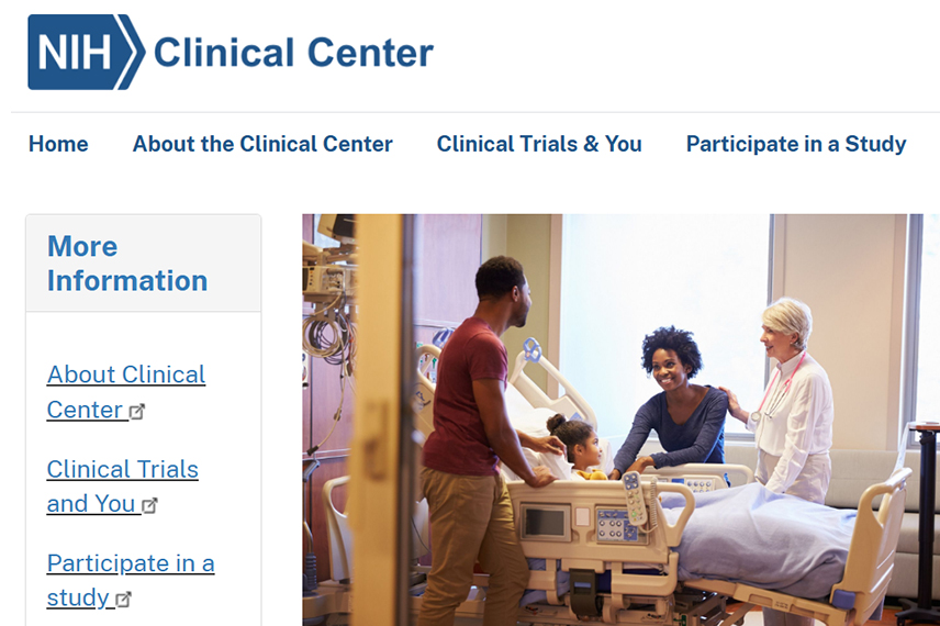 Screenshot of NIH’s Clinical Center Research Studies website.