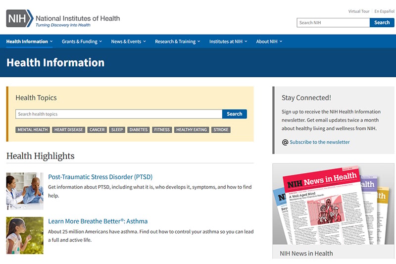 Screenshot of NIH’s Health Information website.