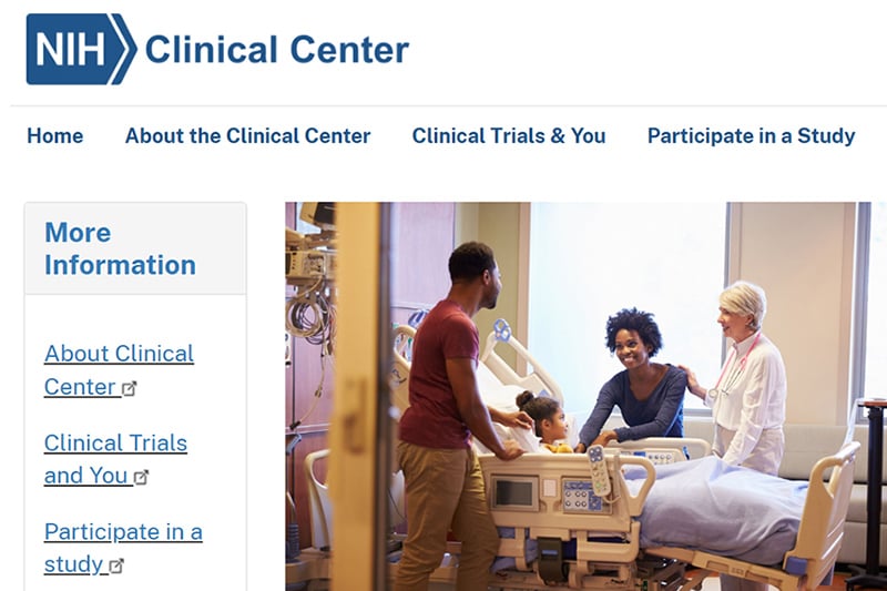 Screenshot of NIH’s Clinical Center Research Studies website.