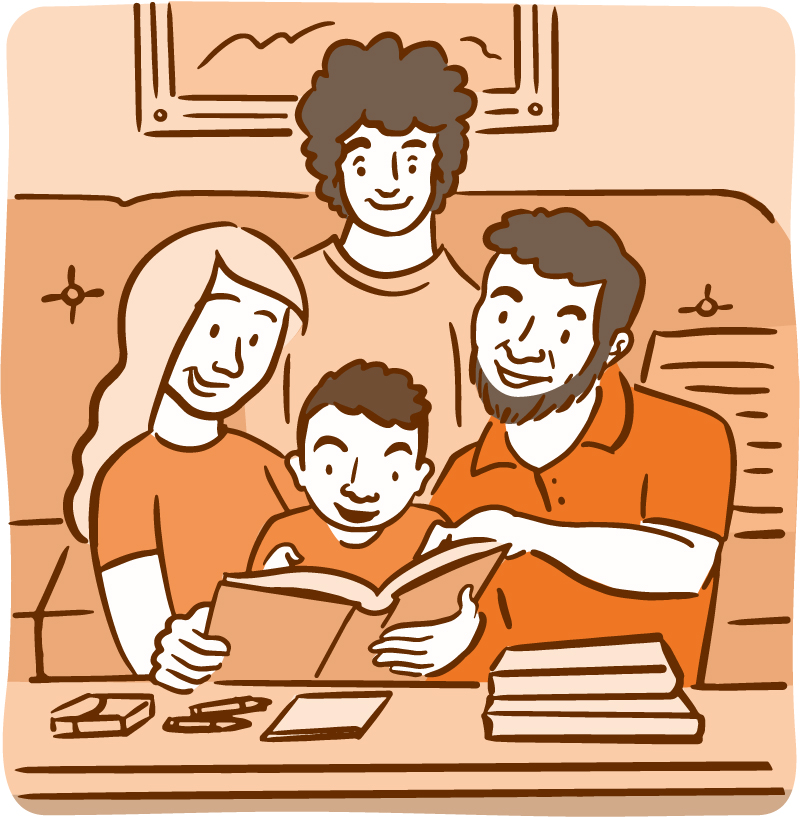 Illustration of a family reading with a child