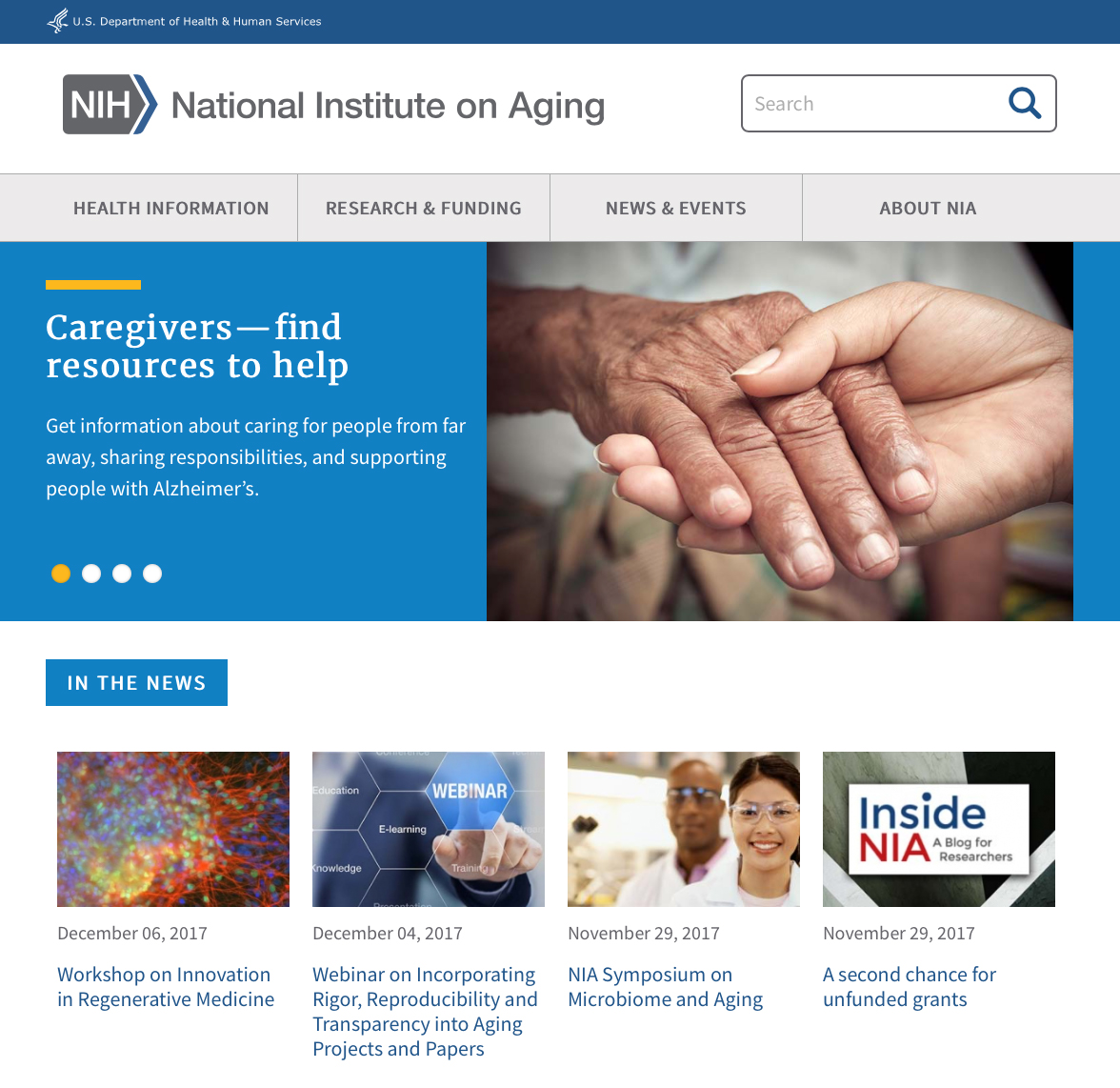 Screenshot of the National Institute on Aging website.