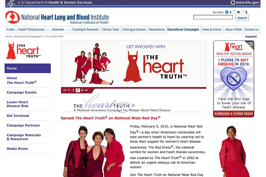 Screenshot of The Heart Truth web site.