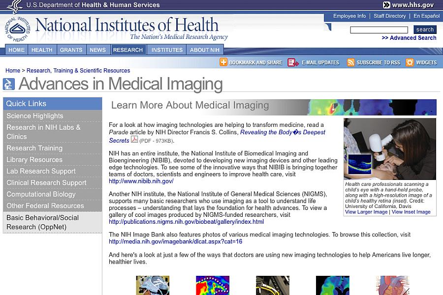 Screenshot of Advances in Medical Imaging web site.