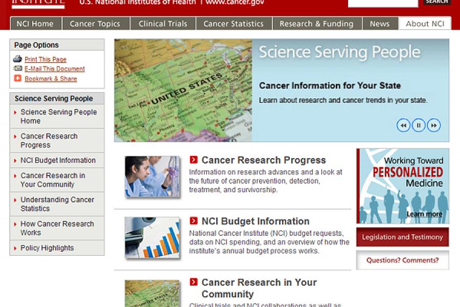 Screenshot of the Science Serving People web site