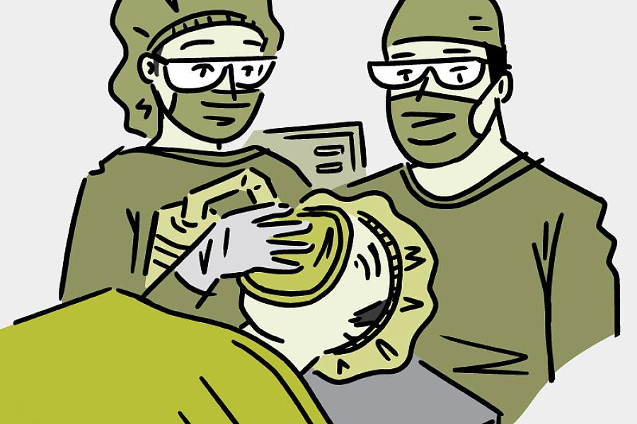 Illustration of a patient receiving anesthesia in the operating room.