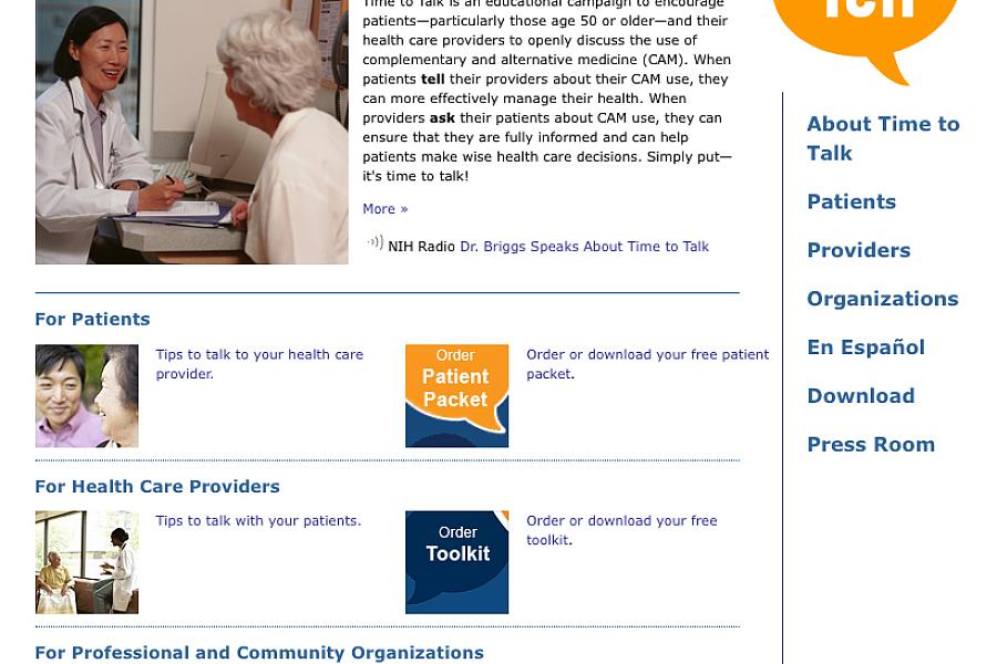 Screen capture of the NIH’s Time to Talk web site.